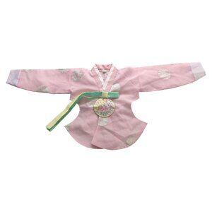 Formal Pink Hanbok Jacket With Embroidered Pastel Floral Kid's/Girl's Size 9 M/L